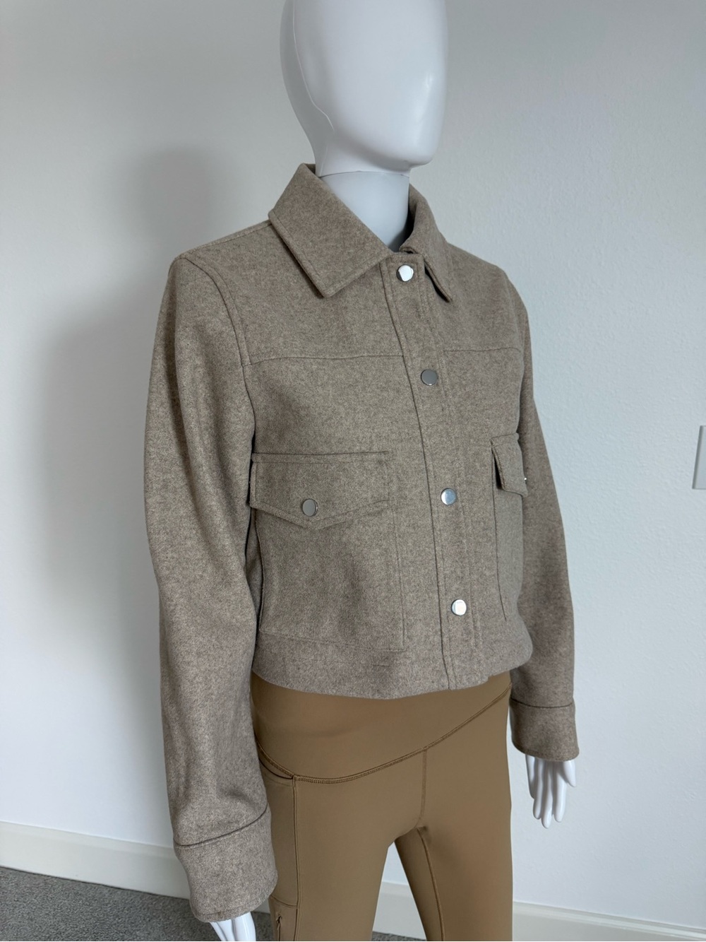Zara Taupe/Tan Cropped Wool-Blend Jacket